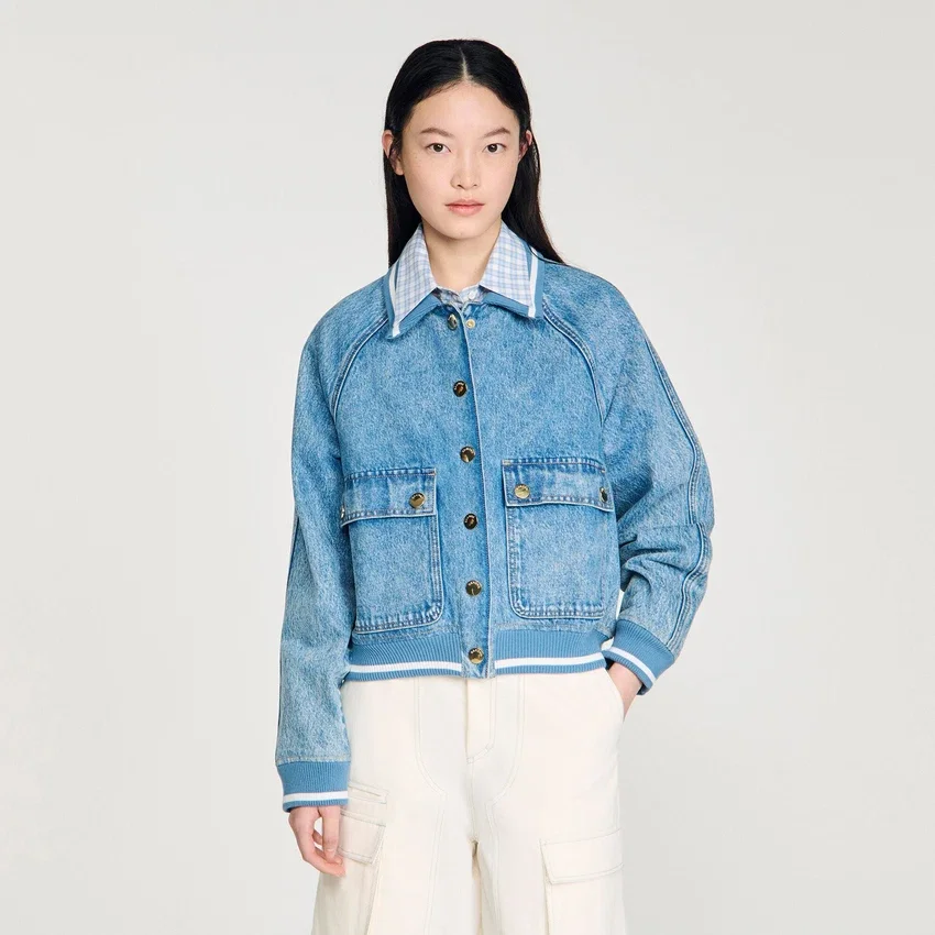 Rib-trimmed denim jacket Rib-trimmed denim jacket