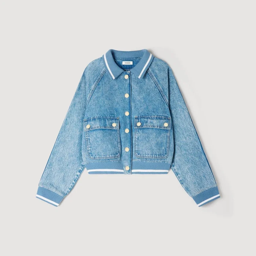 Rib-trimmed denim jacket Rib-trimmed denim jacket