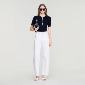 Ribbed button placket knit top