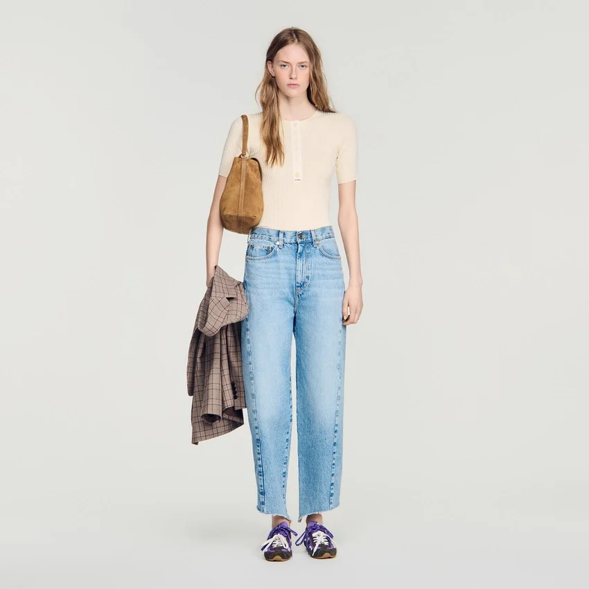 Ribbed button placket knit top Ribbed button placket knit top