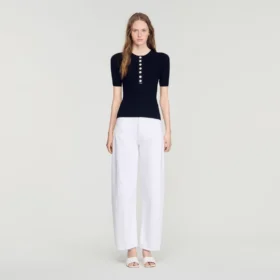 Ribbed button placket knit top