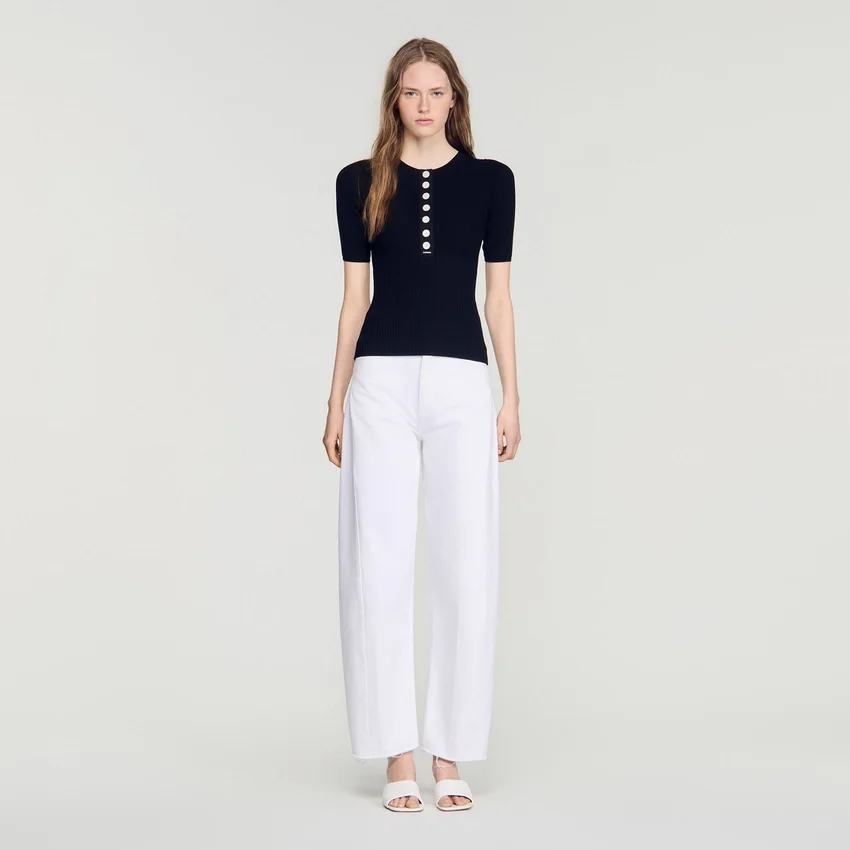 Ribbed button placket knit top Ribbed button placket knit top