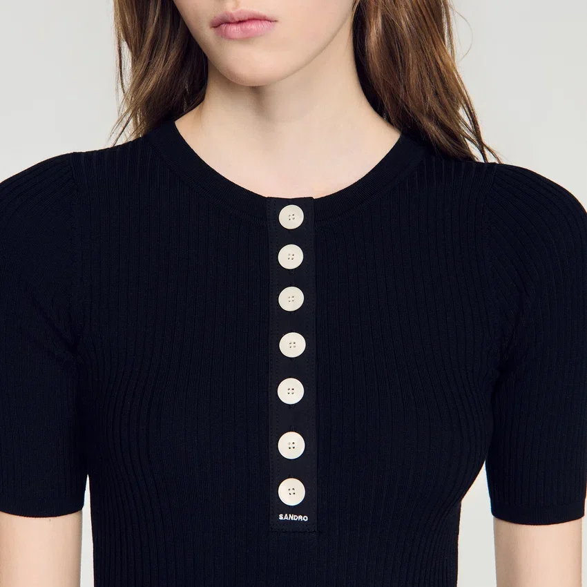Ribbed button placket knit top Ribbed button placket knit top