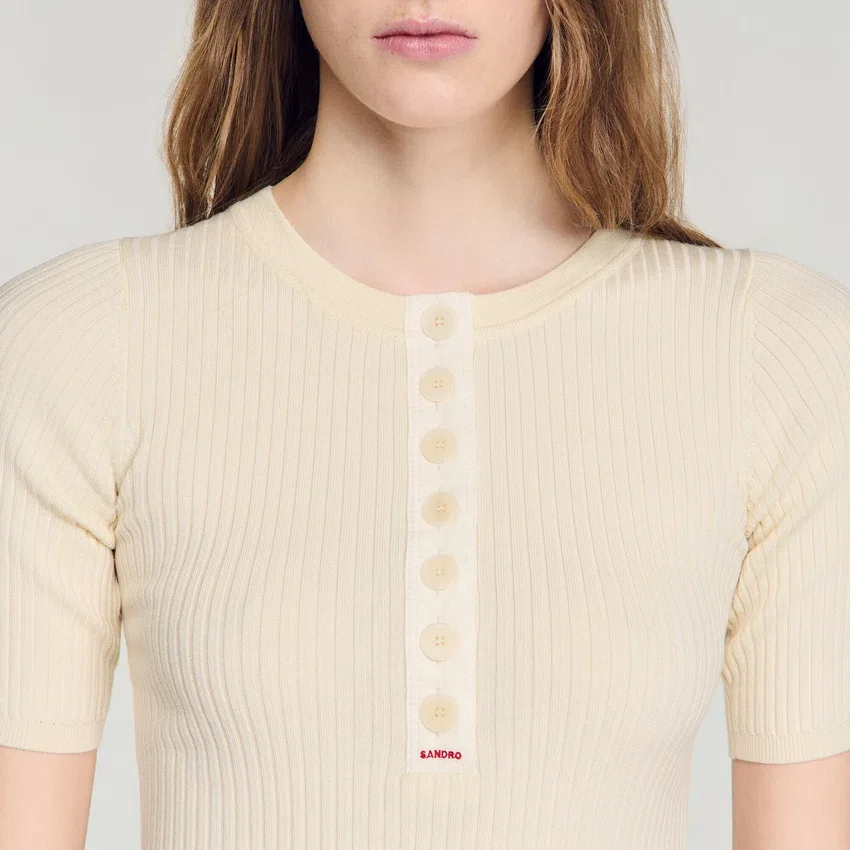 Ribbed button placket knit top Ribbed button placket knit top