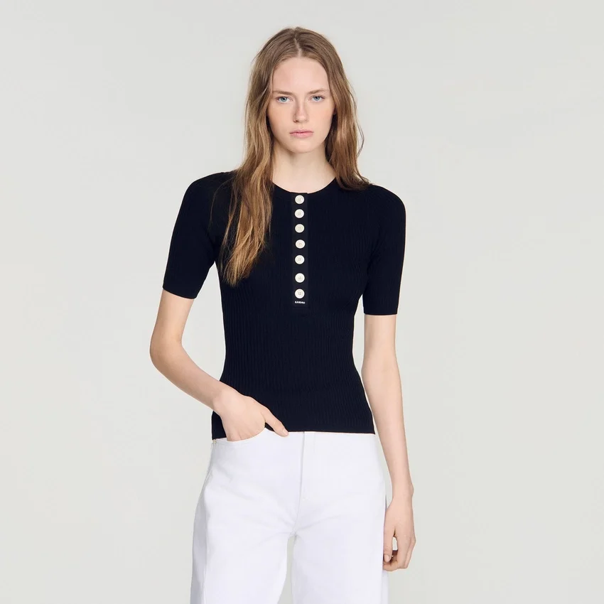 Ribbed button placket knit top Ribbed button placket knit top