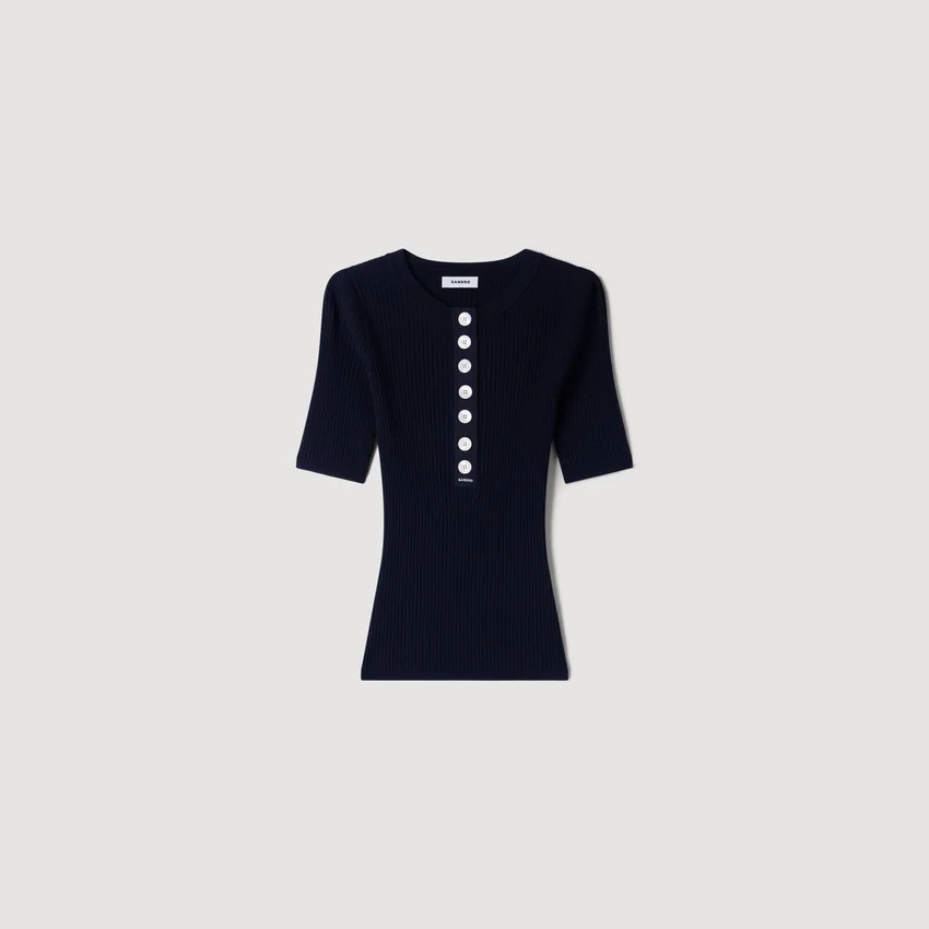 Ribbed button placket knit top Ribbed button placket knit top