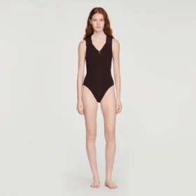 Ribbed knit polo bodysuit