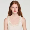Ribbed knit top with beaded roses Ribbed knit top with beaded roses
