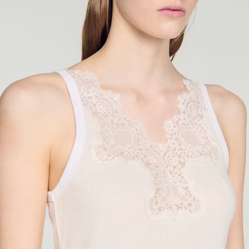 Ribbed vest top with lace Ribbed vest top with lace