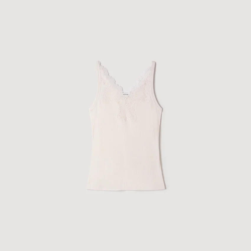 Ribbed vest top with lace Ribbed vest top with lace