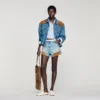 Riveted denim and suede shorts Riveted denim and suede shorts