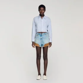 Riveted denim and suede shorts