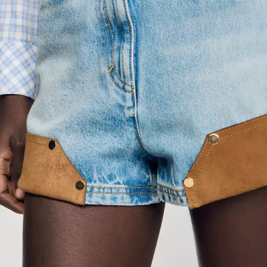 Riveted denim and suede shorts Riveted denim and suede shorts