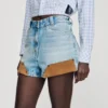 Riveted denim and suede shorts Riveted denim and suede shorts