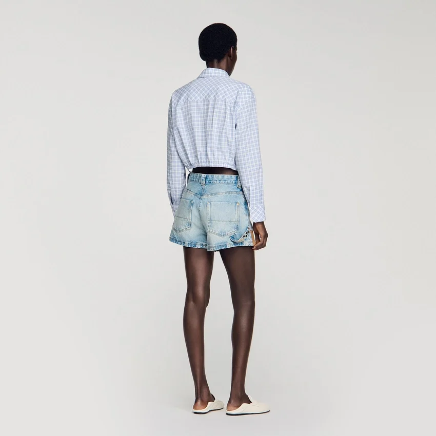 Riveted denim and suede shorts Riveted denim and suede shorts