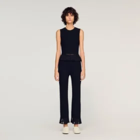 Ruffled knit trousers