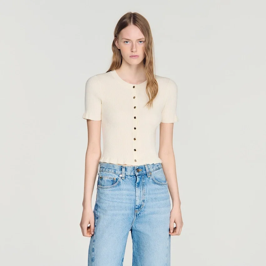 Ruffled rib knit shirt Ruffled rib knit shirt