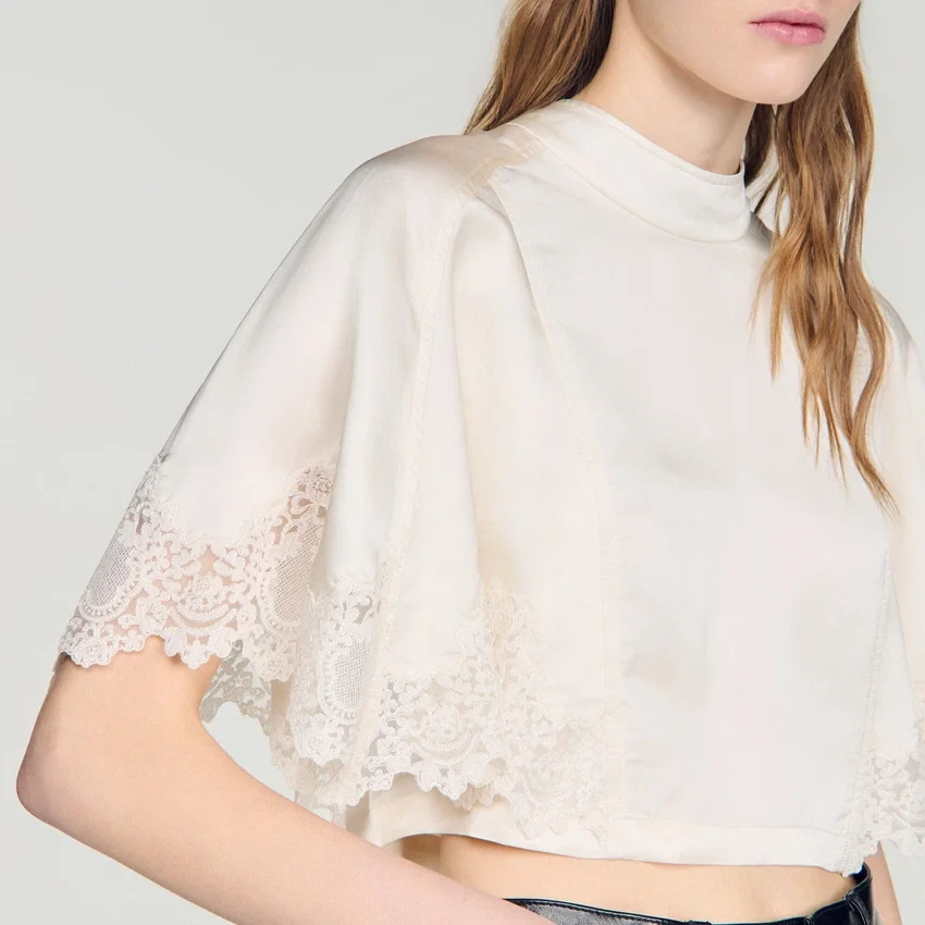 Satin cape-effect crop top Satin cape-effect crop top