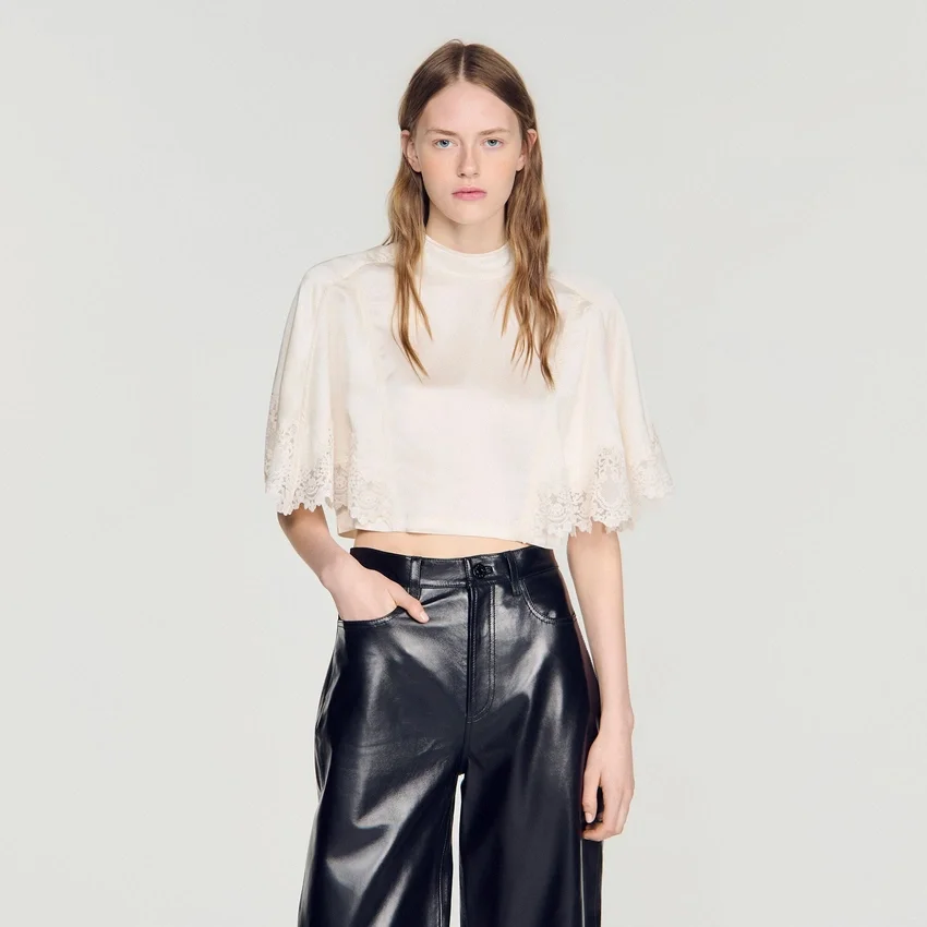 Satin cape-effect crop top Satin cape-effect crop top