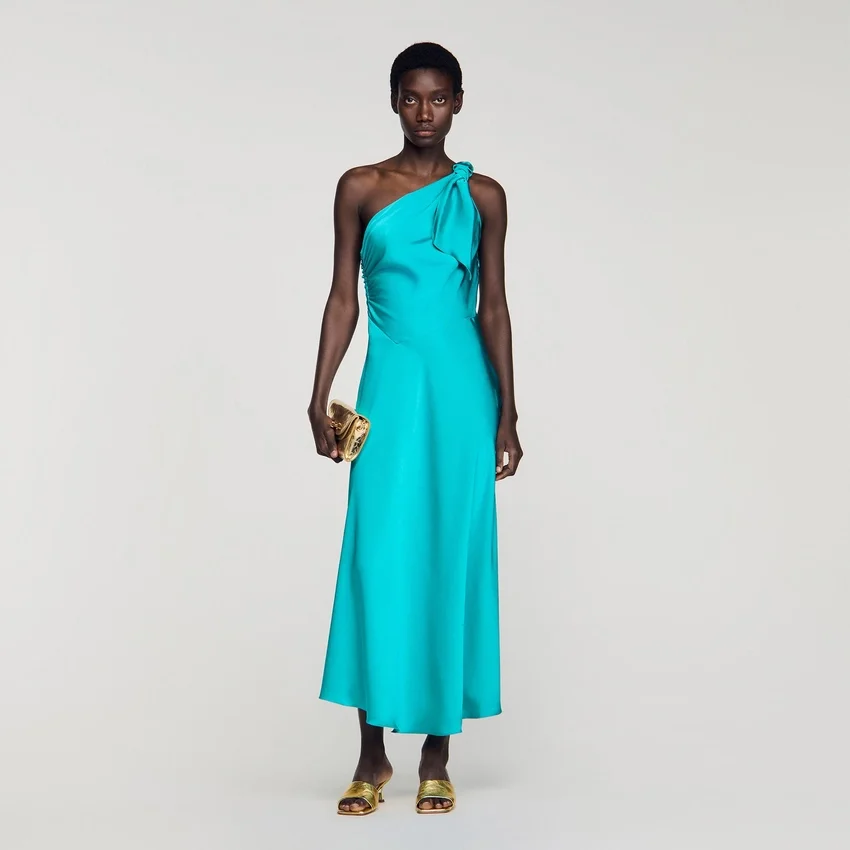 Satin-effect maxi dress with bow Satin-effect maxi dress with bow