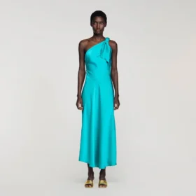 Satin-effect maxi dress with bow