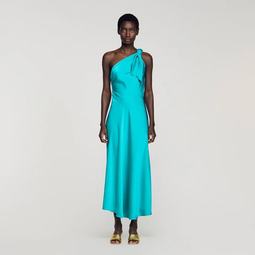 Satin-effect maxi dress with bow Satin-effect maxi dress with bow