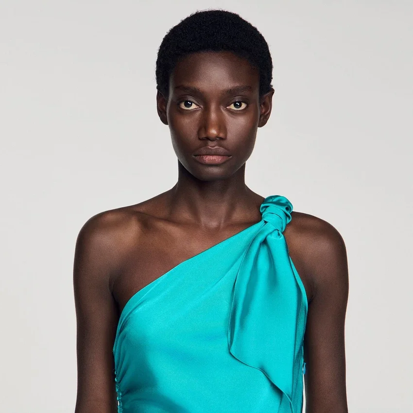 Satin-effect maxi dress with bow Satin-effect maxi dress with bow