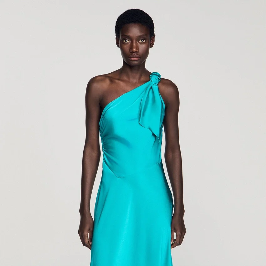 Satin-effect maxi dress with bow Satin-effect maxi dress with bow