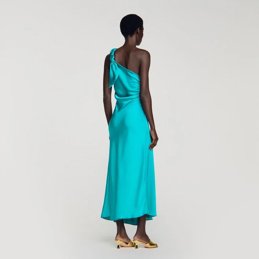 Satin-effect maxi dress with bow Satin-effect maxi dress with bow