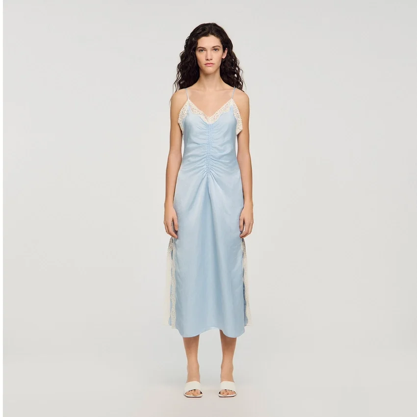 Satin-effect maxi dress with straps Satin-effect maxi dress with straps