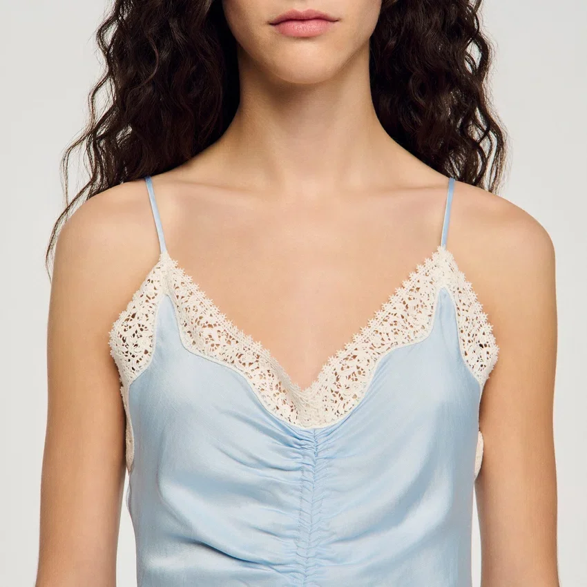 Satin-effect maxi dress with straps Satin-effect maxi dress with straps
