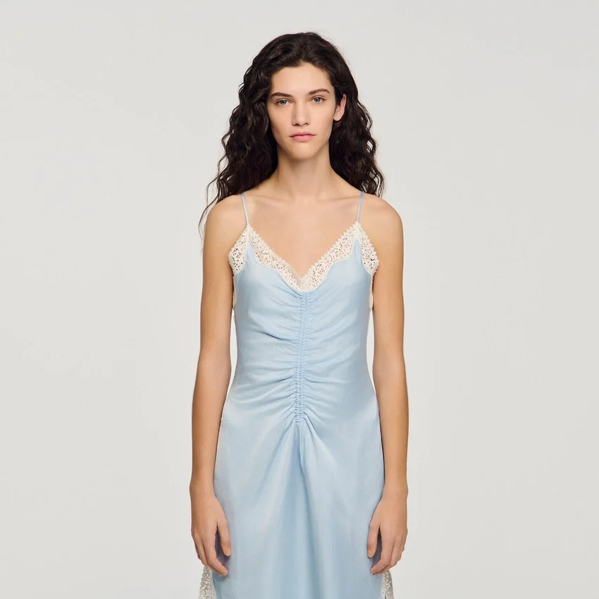 Satin-effect maxi dress with straps Satin-effect maxi dress with straps