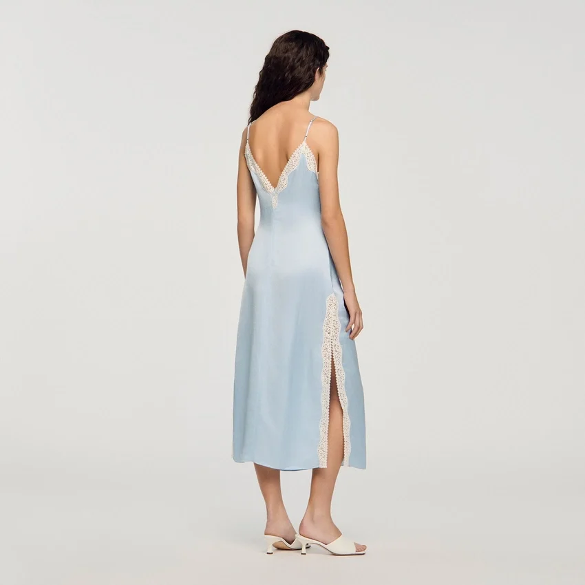 Satin-effect maxi dress with straps Satin-effect maxi dress with straps