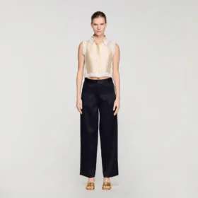 Satin-effect wide-leg trousers