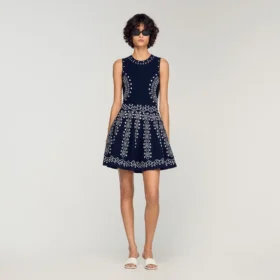 Scarf-print knit mini dress