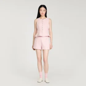 Sequin check tweed shorts