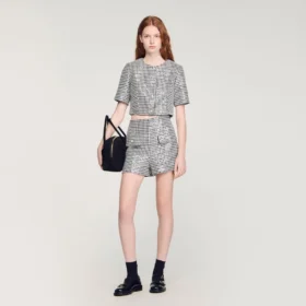 Sequin houndstooth tweed shorts