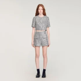 Sequin houndstooth tweed shorts