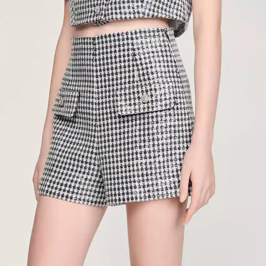 Sequin houndstooth tweed shorts Sequin houndstooth tweed shorts