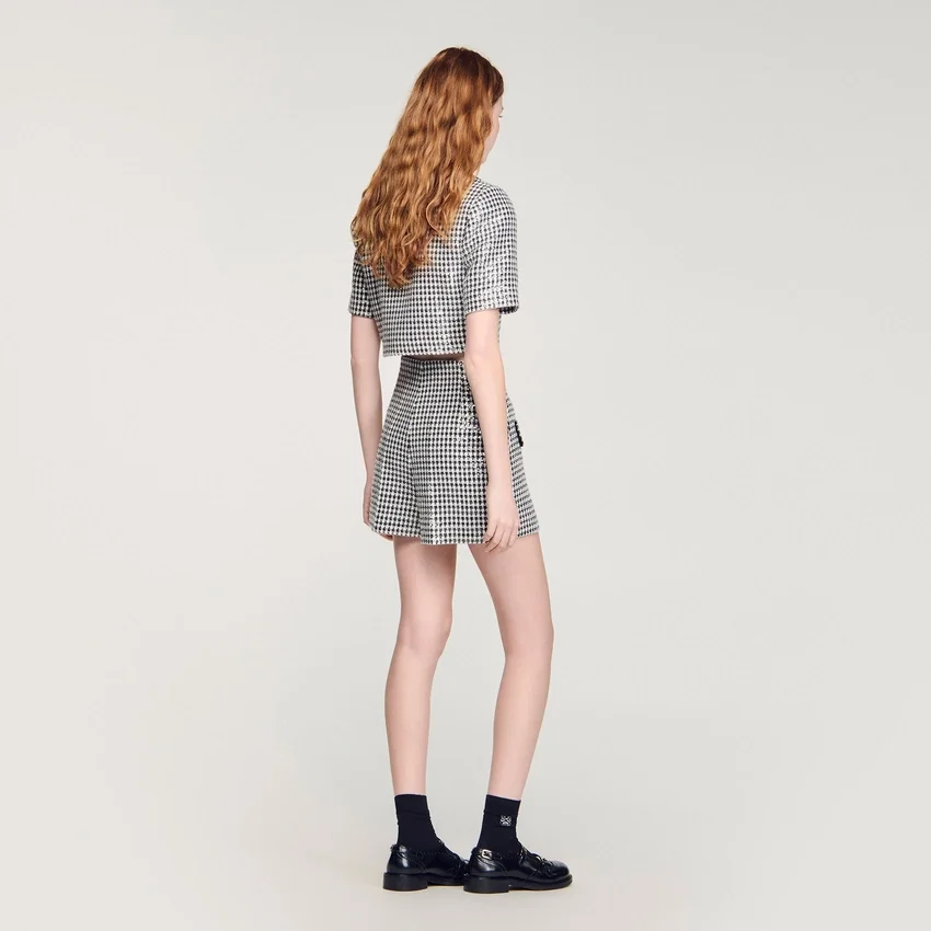 Sequin houndstooth tweed shorts Sequin houndstooth tweed shorts