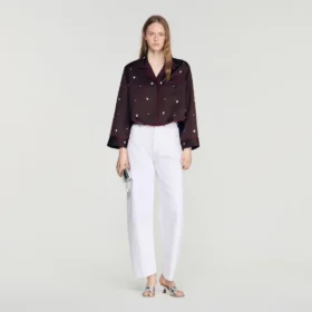 Shirt with beads and rhinestones