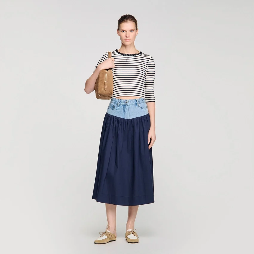 Short striped tee with beaded collar Short striped tee with beaded collar
