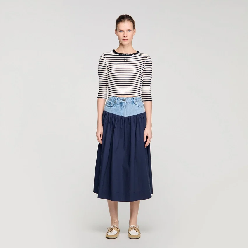 Short striped tee with beaded collar Short striped tee with beaded collar