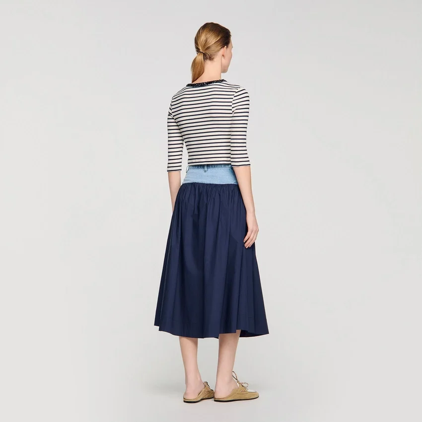 Short striped tee with beaded collar Short striped tee with beaded collar
