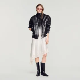 Standing collar leather jacket