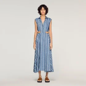 Striped maxi dress with leather tab