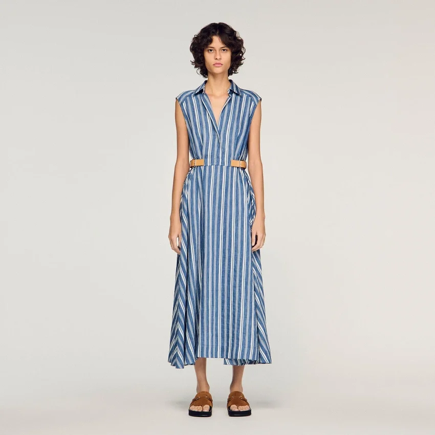 Striped maxi dress with leather tab Striped maxi dress with leather tab