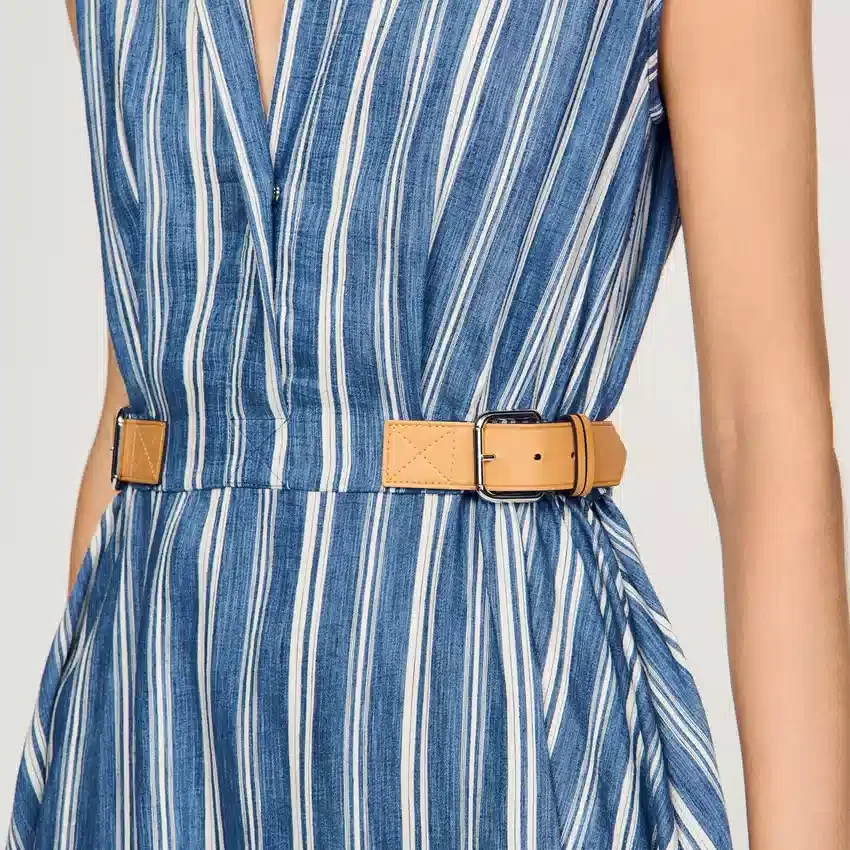 Striped maxi dress with leather tab Striped maxi dress with leather tab