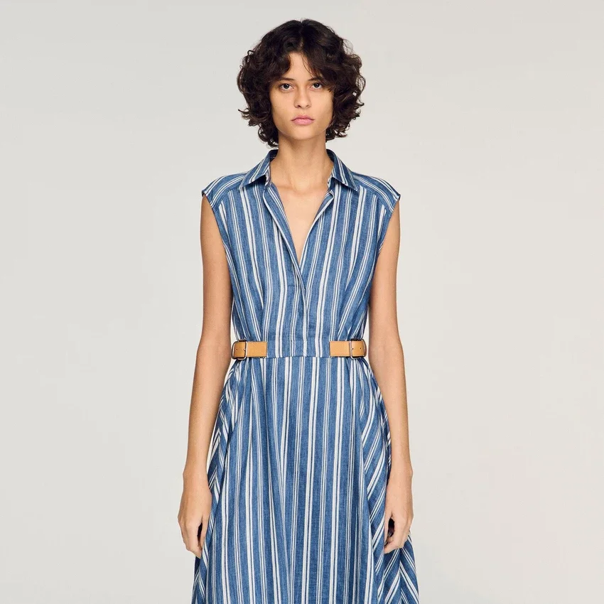 Striped maxi dress with leather tab Striped maxi dress with leather tab