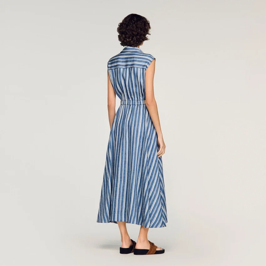 Striped maxi dress with leather tab Striped maxi dress with leather tab